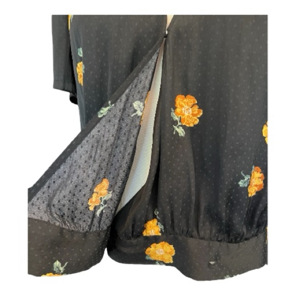 🖤💛 EUC MADEWELL Black & Yellow Floral Short Sleeve Wrap Blouse | Sz S - Picture 7 of 10